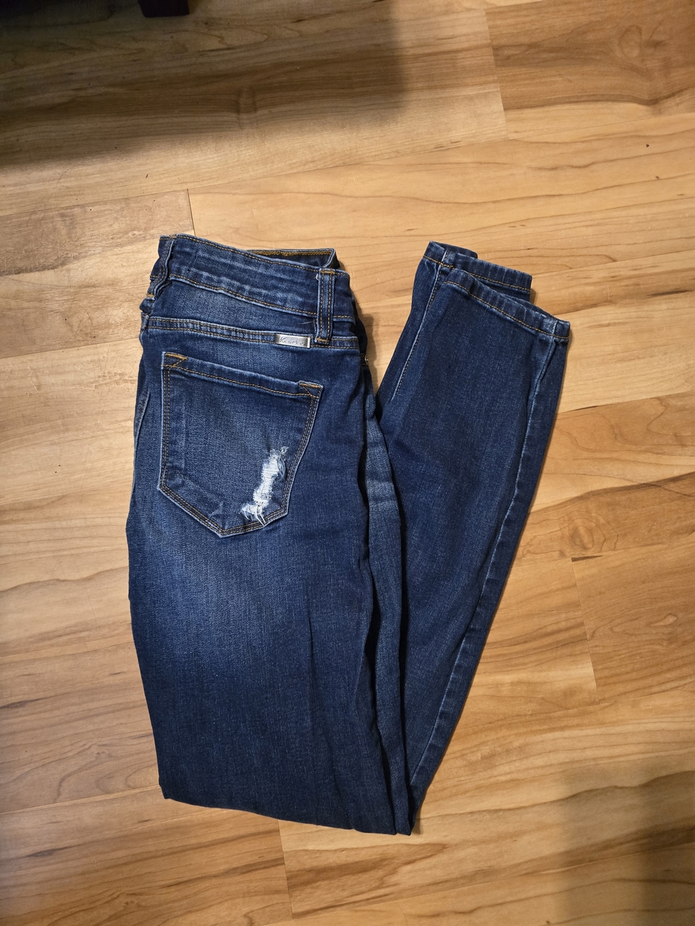 KanCan Dark Blue Skinny Jeans with Distressed Back Pocket